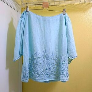 Off-The-Shoulder Linen Blouse w Cut-Outs - Size 20